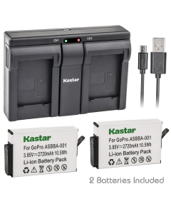 Kastar 2 Pack Battery and USB Dual Charger for GoPro ASBBA-001 Battery and Gopro Fusion 360-Degree Action Camera