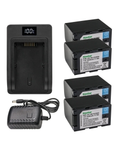 Kastar 4-Pack Battery and Ultrafast Charger Replacement for JVC BN-VC264G BN-VC296G Battery, JVC GY-HC500 Series Camcorder, JVC Connected CAM GY-HC500E GY-HC500U, JVC GY-HC 550 GY-HC 550E Camcorder