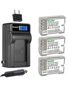 Kastar 3-Pack Battery and LCD AC Charger Compatible with Olympus BLM-5 PS-BLM5 EA-BLM5 Battery, Olympus BCM-5 Charger, Olympus E-1 E1, E-3 E3, E-30 E30, E-5 E5 Camera, Olympus HLD-4 Battery Grip