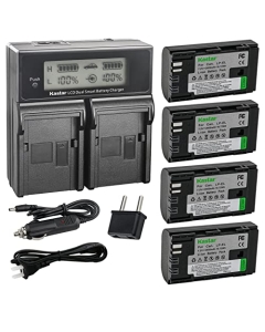 Kastar 4-Pack Battery and AC LCD Dual Fast Charger Compatible with Canon LP-EL Lithium-Ion Battery Pack, Canon 4307C002 Battery, Canon Speedlite EL-1 (4571C002) EL1, E-TTL, E-TTL II Flash Light