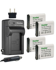 Kastar 4-Pack Battery and AC Charger with Car Adapter Compatible with Nikon EN-EL23 Battery, MH-67 Charger, Nikon Coolpix B700, Coolpix P600, P610, P610s, Coolpix P900, P900s, Coolpix S810c Camera