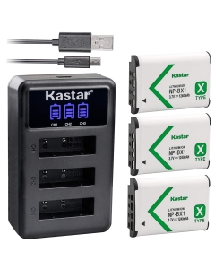 Kastar Battery x3 + Charger for Sony NP-BX1 HDR-AS200V HDR-AS30 HDR-AS300 HDR-AS50 HDR-CX240 HDR-CX405 HDR-CX440 HDR-GW66 HDR-GWP88 HDR-MV1 HDR-PJ240 HDR-PJ270 HDR-PJ405 HDR-PJ410 HDR-PJ440 DSC-HX99