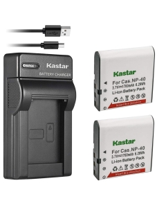 Kastar Battery (X2) & Slim USB Charger for Cas NP-40 and Exilim Z400 FC100 FC150 FC160S P505 P600 P700 Z100 Z1000 Z1050 Z1080 Z1200 Z200 Z30 Z300 Z40 Z450 Z50 Z500 Z55 Z57 PRO EX-Z600 Z700 Z750 Z850