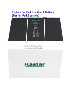 Kastar Battery for Apple iPad 3 (3rd Generation iPad) and iPad 4 (4th Generation iPad) Replacement Internal Battery 3.7v 43.0WHr 11560mAh Fixes for iPad 3 and iPad4