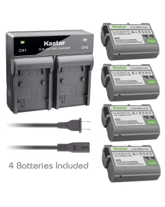 Kastar 4 Pack Battery and AC Rapid Dual Charger Compatible with Nikon EN-EL15 Nikon EN-EL15a Nikon EN-EL15e Battery, Nikon MH-25 Nikon MH-25A Charger, Nikon D600 Nikon D810 D850 Nikon Z6 Nikon Z7