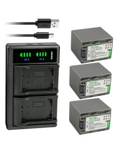 Kastar 3-Pack NP-FP90/FP91 Battery and LTD2 USB Charger Compatible with Sony NP-FP30 NP-FP50 NP-FP51 NP-FP60 NP-FP70 NP-FP71 NP-FP90 NP-FP91 Battery, Sony BC-TRP/TRH/TRV BC-VH1 AC-VQH10 Charger