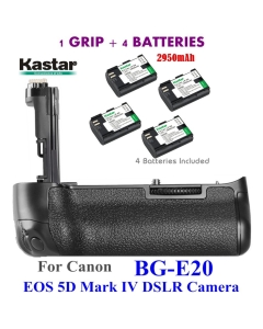 Kastar Pro Multi-Power Vertical Battery Grip (Replacement for BG-E20) + 4 x LP-E6 / LPE6N Replacement Batteries for Canon EOS 5D Mark IV, 5D Mark 4 Digital SLR Camera