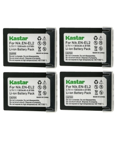 Kastar 4-Pack EN-EL2 Battery 3.7V 1300mAh Replacement for Nikon EN-EL2 ENEL2 EL2 Battery, Nikon MH-60 Charger, Nikon Coolpix 2500, Nikon Coolpix 3500, Nikon Coolpix SQ500 Digital Cameras