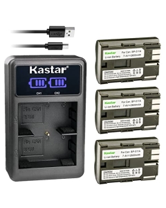 Kastar 3-Pack BP-511A Battery and LED2 USB Charger Compatible with Canon BP-508 BP-511 BP-511A BP-512 BP-512A BP-514 BP-522 BP-535 Battery, Canon CB-5L CG-580 Charger, Canon Battery Grip BG-E2N