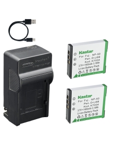Kastar 2-Pack Battery and AC & USB-C Charger, Compatible with Fujifilm NP-50 NP-50A F770EXR F850EXR F900EXR X20 XP200 XF1, Pentax D-LI68 D-LI122 Optio Q10 Q-S1 VS20, SiOnyx Aurora Night Vision Camera