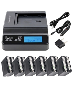 Kastar Fast Charger + 6 Battery Replacement for Sony NP-F970 NP-F960 F970 F960 F975 DCR-VX2100 HDR-AX2000 FX1 FX7 FX1000 HVR-HD1000U V1U Z1P Z1U Z5U Z7U HXR-MC2000U FS100U FS700U and LED Video Light
