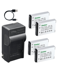 Kastar 4-Pack Battery and AC USB-C Charger, Compatible with Canon NB-5L, NB-5LH, PowerShot S100, S110, SD700 is, SD800 is, SD870 is, SD880 is, SD970 is, SD990 is, SX200 is, SX210 is, SX230 HS Cameras