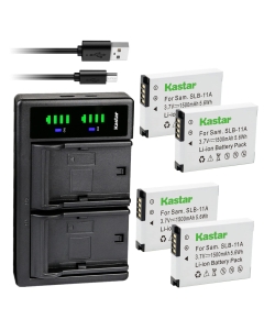 Kastar 4-Pack Battery and LTD2 USB Charger Replacement for Samsung SLB-11A SLB11A Battery, Samsung TL350, TL500, WB600, WB610, WB650, WB660, WB700, WB1000, WB2000, WB5000, WB5500 Digital Camera
