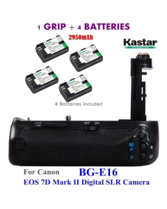 Kastar Pro Multi-Power Vertical Battery Grip (Replacement for BG-E16) + 4X LP-E6 Replacement Batteries for EOS 7D Mark II (Not for EOS 7D) Digital SLR Camera