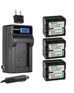 Kastar 3-Pack VW-VBN130 Battery and LCD AC Charger Compatible with Panasonic VW-VBN070, VW-VBN130, VW-VBN260, HDC-SD909, HDC-TM900, HDC-TM900GK, HDC-TM900GK-3D, HDC-TM900K, HDC-TM900P, HDC-TM900PC