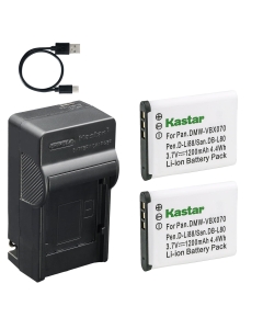 Kastar 2-Pack Battery and AC & USB-C Charger Compatible with VBX070 DB-L80 D-LI88 PX1686 Camera for Panasonic HX-DC1 DC2 DC3 HX-WA10 Sanyo CG10 CG100 VPC Series Toshiba Camileo SX500 SX900