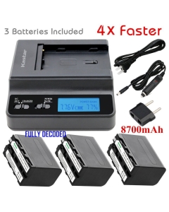 Kastar Fast Charger + 3 Battery for Sony NP-F970 NP-F960 F970 F960 F975 F950 and DCR-VX2100 HDR-AX2000 FX1 FX7 FX1000 HVR-HD1000U V1U Z1P Z1U Z5U Z7U HXR-MC2000U FS100U FS700U and LED Video Light