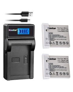 Kastar 2 Battery + LCD Slim USB Charger Replacement for NB-4L, CB-2LV, ELPH 100 HS, 310 HS, 300HS, 330HS, Powershot SD1400 is, SD750, SD1000, SD600, SD1100 is, SD630, SD400, SD450, SD780, VIXIA Mini