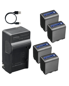 Kastar 4-Pack Battery & AC USB-C Charger Replacement for Sony NP-QM91D QM71D QM50 QM51 QM71 QM91 FM70 FM90, for DCR-TRV250 TRV350 TRV950, DCR-DVD HC PC Camcorders