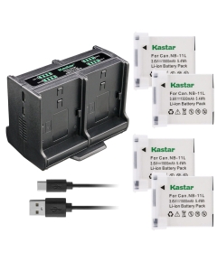 Kastar 4-Pack NB-11L Battery and Quadruple Charger Compatible with Canon SX400 is, SX410 is, SX420 is, ELPH 110 HS, ELPH 115 is, ELPH 120 is, ELPH 130 is, ELPH 135, ELPH 140 is, ELPH 150 is Camera