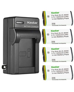 Kastar 4-Pack KLIC-8000 Battery and AC Wall Charger Replacement for Kodak KLIC-8000 K8000 Battery, Kodak K7600-C, K8500-C Charger, Kodak Z612 is, Z712 is, Z812 is, Pocket Video Camera ZX1 Camera
