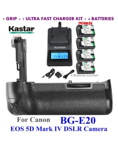 Kastar Pro Multi-Power Vertical Battery Grip (Replacement for BG-E20) + 2 x LP-E6 / LPE6N Replacement Batteries + Ultra Fast Charger Kit for Canon EOS 5D Mark IV, 5D Mark 4 Digital SLR Camera