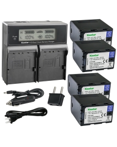 Kastar 4-Pack Battery and AC LCD Dual Fast Charger Compatible with JVC SSL-JVC50, SSLJVC50, JVC50, SSL-JVC70, SSLJVC70, JVC70, SSL-JVC75, SSLJVC75, JVC75, BN-S8I50, BNS8I50 Battery