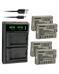 Kastar BP-110 Fully Decoded Battery 4-Pack and LTD2 USB Charger Compatible with Canon VIXIA HF R20 HFR20, VIXIA HF R20 Red, VIXIA HF R20 Silver, VIXIA HF R200 HFR200, VIXIA HF R21 HFR21 Camera