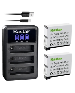 Kastar 2 Pack Battery and LCD Triple USB Charger Compatible with Gopro AHDBT-401 Action Sport Camera, AHBBP-401 Sport Camera, HD HERO4 Black & Silver, HD Hero 4 Black & Silver Action Sport Camera