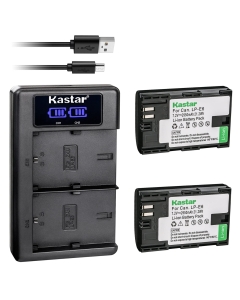 Kastar 2-Pack LP-E6 LP-E6NH Battery and LKD2 USB Charger Replacement for Canon EOS R, EOS Ra, EOS R5, EOS R6, EOS 5D Mark II, EOS 5D Mark III, EOS 5D Mark IV, EOS 5DS, EOS 5DS R, EOS 6D Mark II