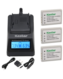Kastar Fast Charger and Battery 3-Pack for Olympus Li-80B Li-80C Avant S4 S6, PROSIO Slim Neo Xc534 Slim Neo Xi, Revue DC5 Super Slim DC50 Slim DC55 Slim DC6 DC6 Super Slim DC65 Slim, ROLLEI DS6