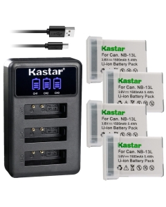 Kastar 4 Pack Battery and LCD Triple USB Charger Compatible with Canon NB-13L NB13L, NB-13LH NB13LH Battery, Canon CB-2LH, CB-2LHE, CB-2LHT Charger, Canon PowerShot G9 X, PowerShot G9 X Mark II Camera