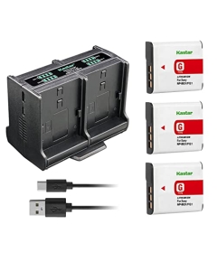 Kastar 3-Pack Battery and Quadruple Charger Compatible with Sony NP-BG1, NP-FG1, G Type Battery, Sony BC-CSG, BC-CSGD, BC-CSGE Charger, Sony DSC-W230, DSC-W270, DSC-W275, DSC-W290, DSC-W300 Camera