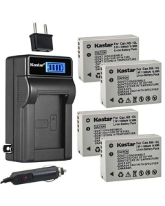 Kastar 4-Pack NB-10L Battery and LCD AC Charger Compatible with Canon PowerShot G1 X, PowerShot G3 X, PowerShot G15, PowerShot G16, PowerShot SX40 HS, PowerShot SX50 HS, PowerShot SX60 HS Cameras