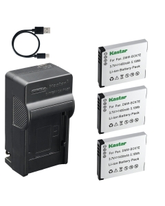 Kastar 3-Pack Battery and AC & USB-C Charger, Compatible with Panasonic DMW-BCK7 DMW-BCK7E DMW-BCK7PP NCA-YN101 and Lumix DMC-FH2 FH5 FH6 FH7 FH8 FS16 FS22 FS45 FX77 FX80 TS25 TS30 SZ1 SZ7 Cameras