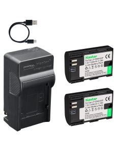 Kastar 2-Pack Battery & AC USB-C Charger Replacement for LP-E6 LP-E6N LP-E6NH, Compatible with EOS R5 R6 R7 R6 II 5D IV 6D II 7D II 90D 80D 70D Cameras, BMPCC 4K