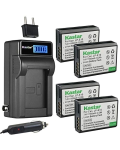 Kastar 4-Pack LP-E10 Battery and LCD AC Charger Compatible with Canon EOS 1100D, EOS 1200D, EOS 1300D, EOS 1500D, EOS 2000D, EOS 3000D, EOS Kiss X50, EOS Kiss X70, EOS Kiss X80, EOS Kiss X90 Cameras