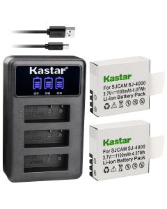 Kastar 2 Pack SJ4000 Battery and LCD Triple USB Charger Compatible with SJCAM SJ7000, SJCAM SJ8000, SJCAM SJ9000, Pruveeo DV200 Waterproof Sports Action Camera with WiFi, 4K Video Camcorder