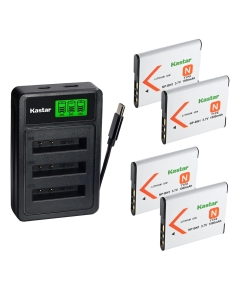 Kastar 4-Pack Battery with LZD3 USB Triple Charger Compatible with Sony NP-BN1 Type N, DSC-W310 W320 W350 W530 W650 W800 WX5 WX50 WX100 TX5 TX7 TX10 TX30 QX10 QX30 QX100 Cameras
