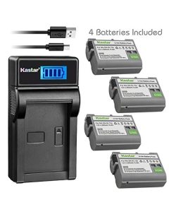 Kastar 4 Pack Battery and LCD USB Charger Compatible with Nikon EN-EL15 Nikon EN-EL15a EN-EL15e Battery, Nikon MH-25 MH-25A Charger, Nikon 1 V1 Nikon D500 Nikon D800E Nikon D810 Nikon Z6 Nikon Z7