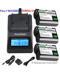Kastar Ultra Fast Charger(3X Faster) Kit and Battery (3-Pack) for Nik EN-EL15, MH-25 Work with Nik DSLR D750 D7100, D7000, D800E, D800, D610, D600, NIK 1 V1 Cameras