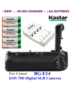 Kastar Pro Multi-Power Vertical Battery Grip (Replacement for BG-E14) + 6X AA NI-MH Batteries(2700mAh) + NI-MH Charger for EOS 70D Digital SLR Cameras