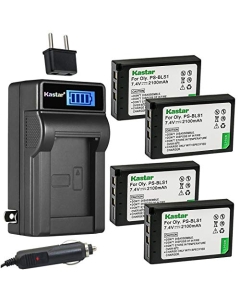 Kastar 4-Pack BLS-1 Battery and LCD AC Charger Compatible with Olympus PS-BLS1 BCS-1 PS-BCS1, Olympus E-400, E-410, E-420, E-450, E-600, E-620, E-P1, E-P2, E-P3, E-PL1, E-PL1s, E-PL3, E-PM1 Cameras