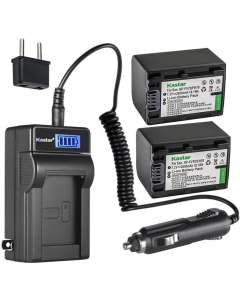 Kastar 2-Pack NP-FH70 Battery and LCD AC Charger Compatible with Sony DCR-HC8 DCR-HC85 DCR-HC94 DCR-HC96 DCR-SR10 DCR-SR11 DCR-SR12 DCR-SR100 DCR-SR190 DCR-SR200 DCR-SR210 DCR-SR220 DCR-SR290