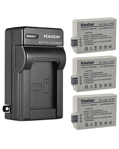 Kastar 3-Pack Battery and AC Wall Charger Replacement for Canon LP-E5, LC-E5, LC-E5C, LC-E5E Charger, EOS Rebel, EOS 450D Cameras