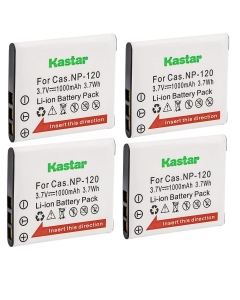 Kastar 4-Pack Battery CNP-120 Replacement for Casio NP-120 CNP-120 Battery, Casio BC-120 Charger, Casio Exilim EX-Z900, Exilim EX-Z910, Exilim EX-ZS10, Exilim EX-ZS12, Exilim EX-ZS15 Camera