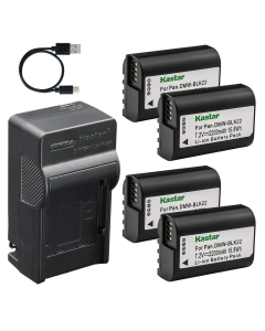 Kastar 4-Pack Battery and AC & USB-C Charger, Compatible with Panasonic DMW-BLK22 Battery, DMW-BTC15 Charger, and Lumix S5, S5 II, S5 IIX, GH5 II, GH6, G9 II Cameras (Not for G9)