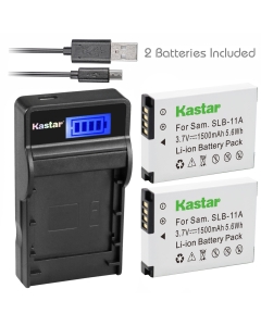 Kastar Battery (X2) & SLIM LCD Charger for Samsung SLB-11A SLB11A and Samsung WB600 WB650 WB700 WB1000 WB2000 CL65 CL80 EX1 HZ25W HZ30W HZ35W HZ50W ST1000 ST5000 ST5500 TL240 TL320 TL350 TL500 Cameras