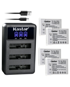 Kastar 4 Pack Battery and LCD Triple USB Charger Compatible with Canon NB-5L NB5L, NB-5LH NB5LH, 1135B001 Battery, CB-2LX CB-2LXE Charger, Digital IXUS 800 IS, Digital IXUS 850 IS, Digital IXUS 860 IS