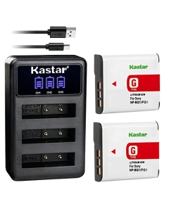 Kastar 2 Pack Battery and LCD Triple Charger Compatible with Sony NP-BG1 NP-FG1 BC-CSG Sony Cyber-shot DSC-W170 DSC-W200 DSC-W210 DSC-W215 DSC-W220 DSC-W230 DSC-W270 DSC-W275 DSC-W290 DSC-W300 DSC-W30